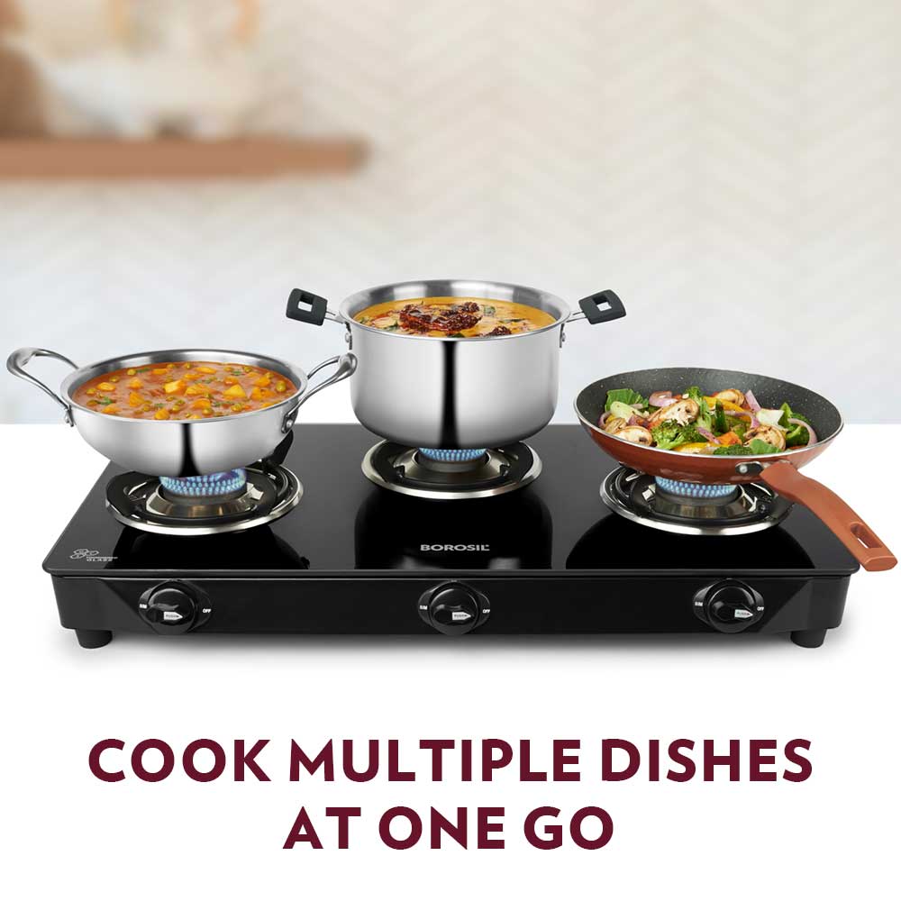 Borosil Magnum Glass-top Gas stove, 3 Burners