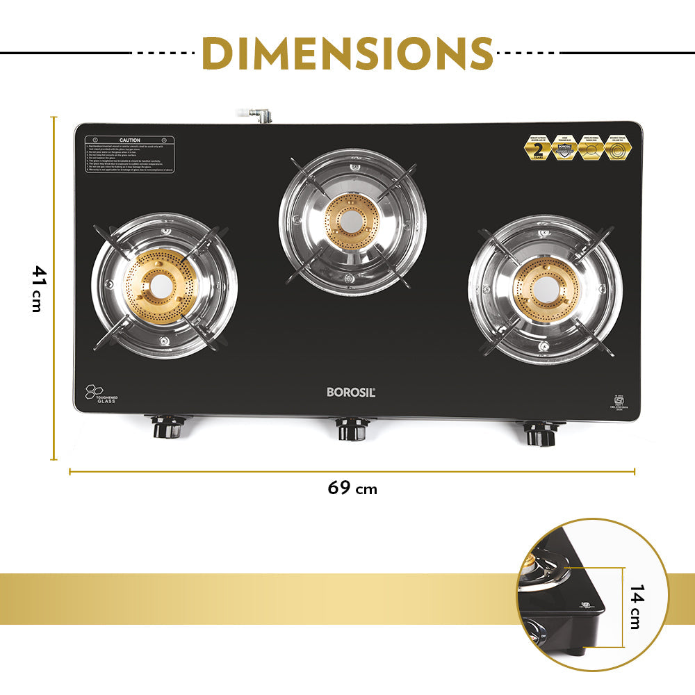 Borosil Magnum Pro Glass-top Gas stove, 3 Burners