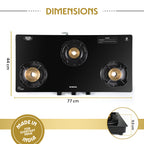 Borosil Flame Star Glass-top Gas Stove, 3 Burners