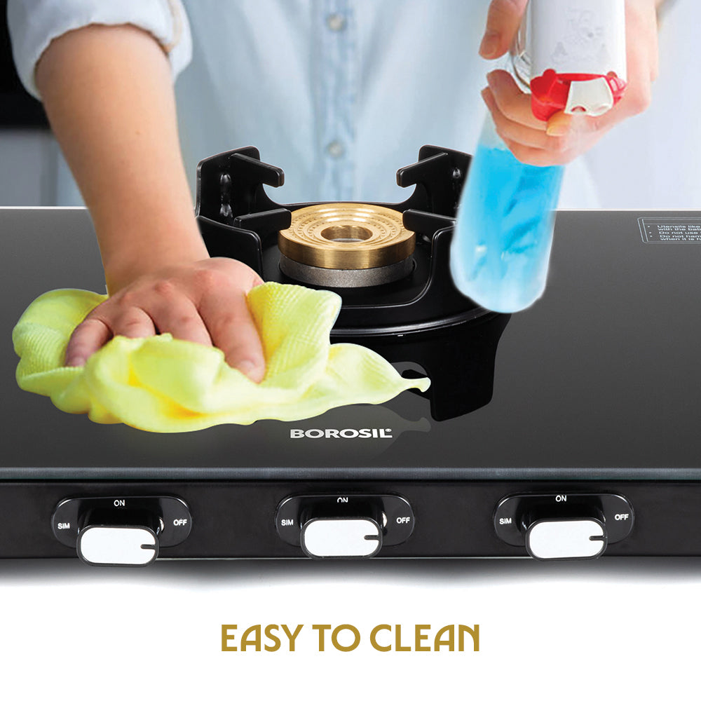 Borosil Flame Star Glass-top Gas Stove, 3 Burners