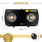 Borosil Prima Glass-top Gas stove, 2 Burners, 8 mm Toughened Glass, Brass Burners