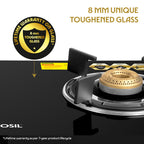Borosil Prima Glass-top Gas stove, 2 Burners, 8 mm Toughened Glass, Brass Burners