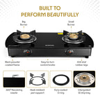 Borosil Prima Glass-top Gas stove, 2 Burners, 8 mm Toughened Glass, Brass Burners