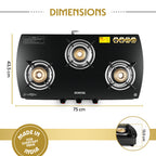 Borosil Prima Glass-top Gas stove, 3 Burners