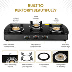 Borosil Prima Glass-top Gas stove, 3 Burners