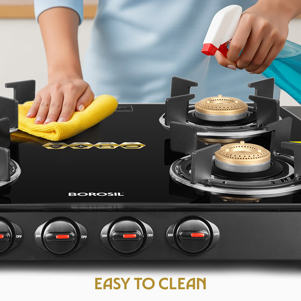 Borosil Prima Glass-top Gas Stove, 4 Burners