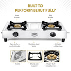 Borosil Smart Flame Stainless Steel Gas Stove, 2 Burners