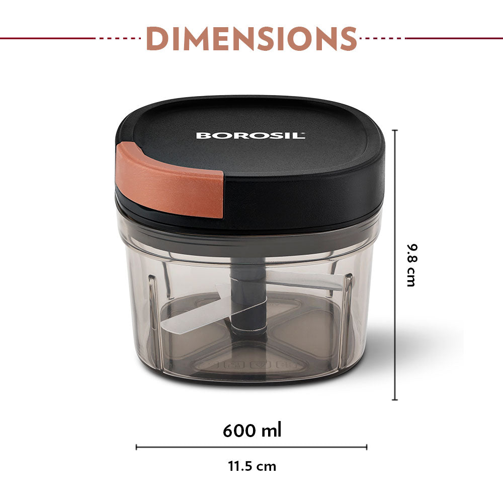 Borosil EazyPull Chopper, 600ml - 3 Blades