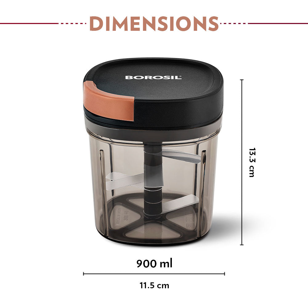 Borosil EazyPull Chopper, 900ml - 6 Blades