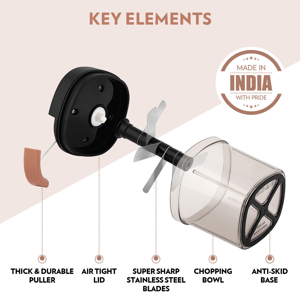 Borosil EazyPull Chopper, 900ml - 6 Blades