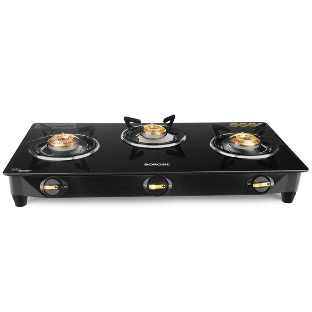 Borosil Flare Glasstop Gas stove, 3 Burners, 3burners(2large&1small)