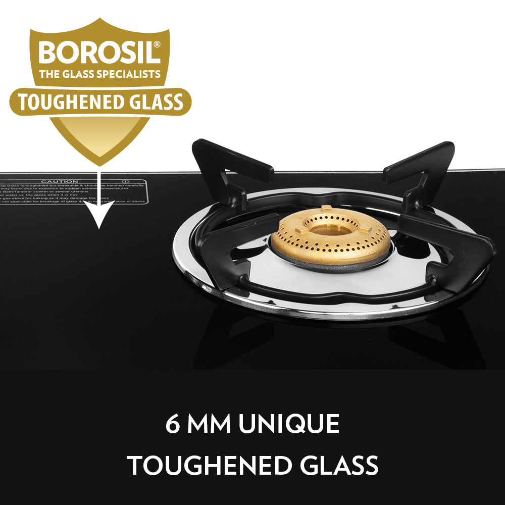 Borosil Blaze Glass-top Gas stove, 2 Burners (1 Large & 1 Small)