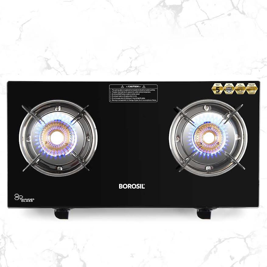 Borosil Flare Glasstop Gas stove, 2 Burners, 2burners(1large&1small)