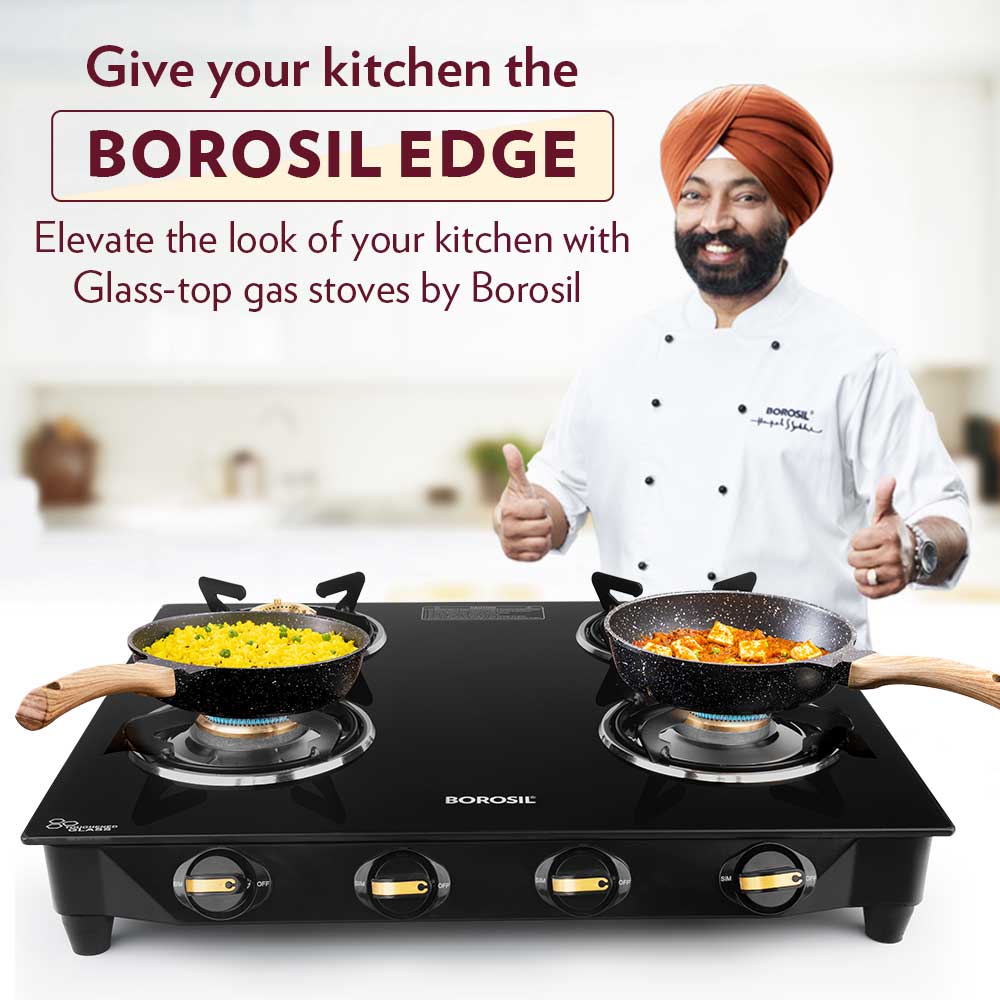 Borosil Flare Glasstop Gas stove, 2 Burners, 2burners(1large&1small)