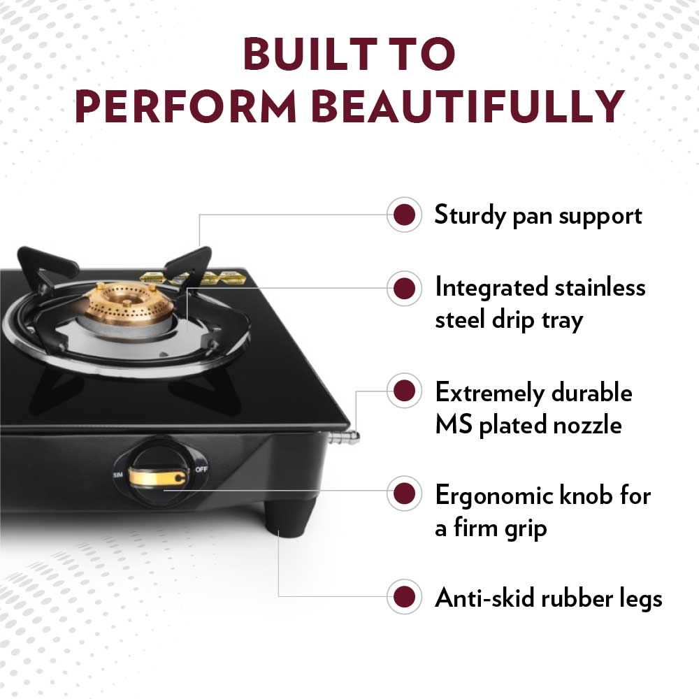 Borosil Flare Glasstop Gas stove, 2 Burners, 2burners(1large&1small)