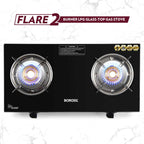Borosil Flare Glasstop Gas stove, 2 Burners, 2burners(1large&1small)