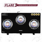 Borosil Flare Glasstop Gas stove, 3 Burners, 3burners(2large&1small)