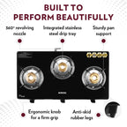 Borosil Flare Glasstop Gas stove, 3 Burners, 3burners(2large&1small)