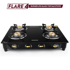 Borosil Flare Glasstop Gas stove, 4 Burners, 4burners(2large&2small)