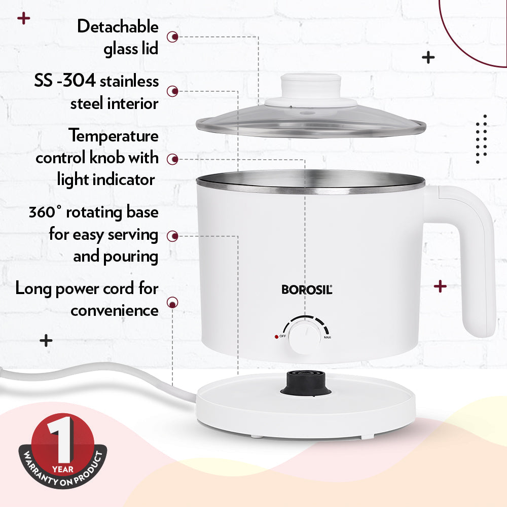 Borosil Cooltouch Multipurpose Kettle, 1.2 L