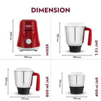 Borosil Star Mixer Grinder-Maroon