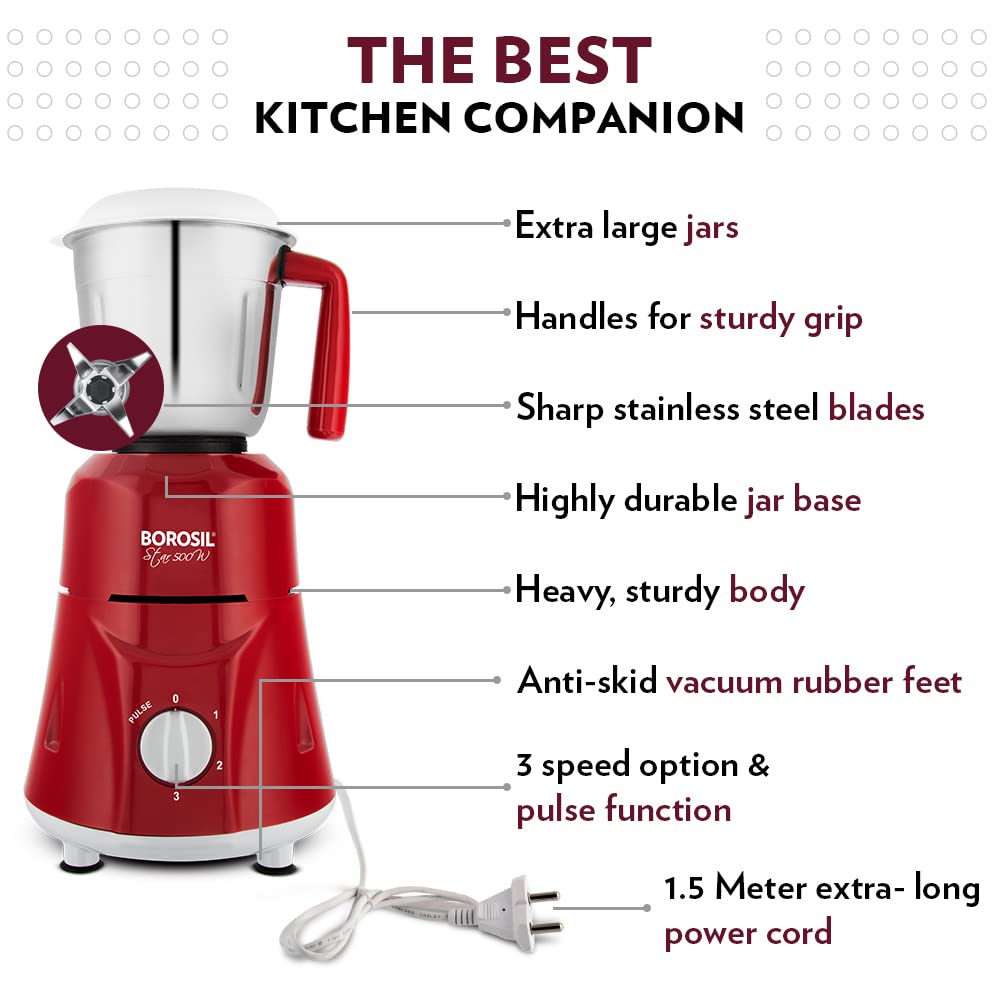 Borosil Star Mixer Grinder-Maroon