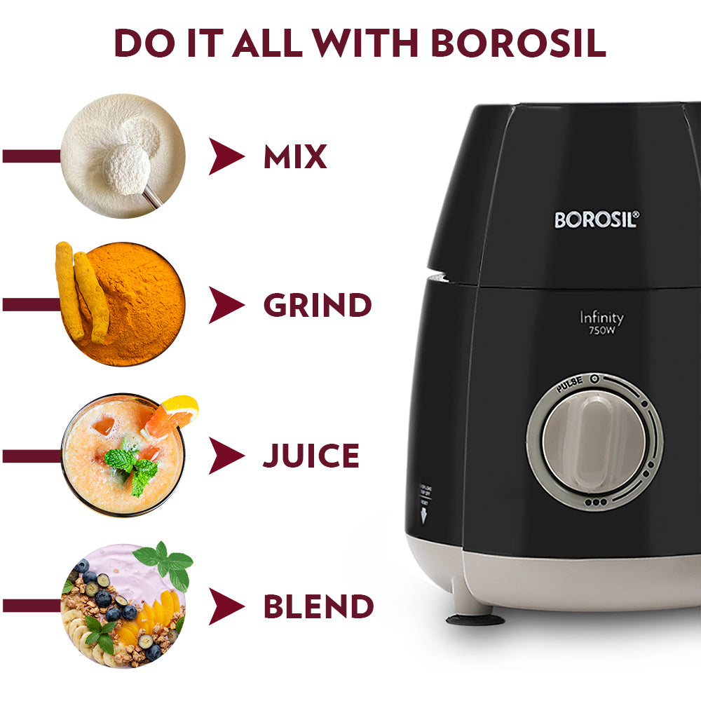 Borosil Infinity Mixer Grinder, 4 Jars